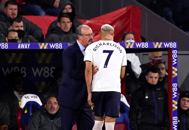 Everton manager Rafael Benitez’s problems have increased after Richarlison was ruled out for several weeks with a calf problem (John Walton/PA)