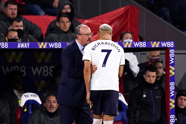 Everton manager Rafael Benitez’s problems have increased after Richarlison was ruled out for several weeks with a calf problem (John Walton/PA)