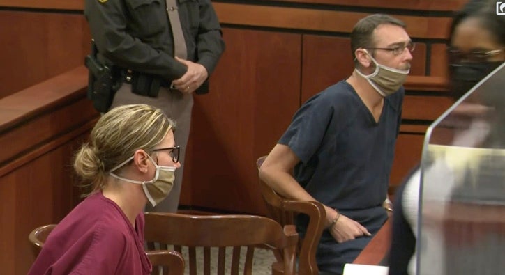 <p>James and Jennifer Crumbley appear in court in person on Tuesday </p>