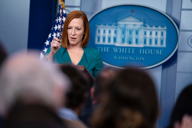<p>File: White House press secretary Jen Psaki speaks during a briefing at the White House</p>