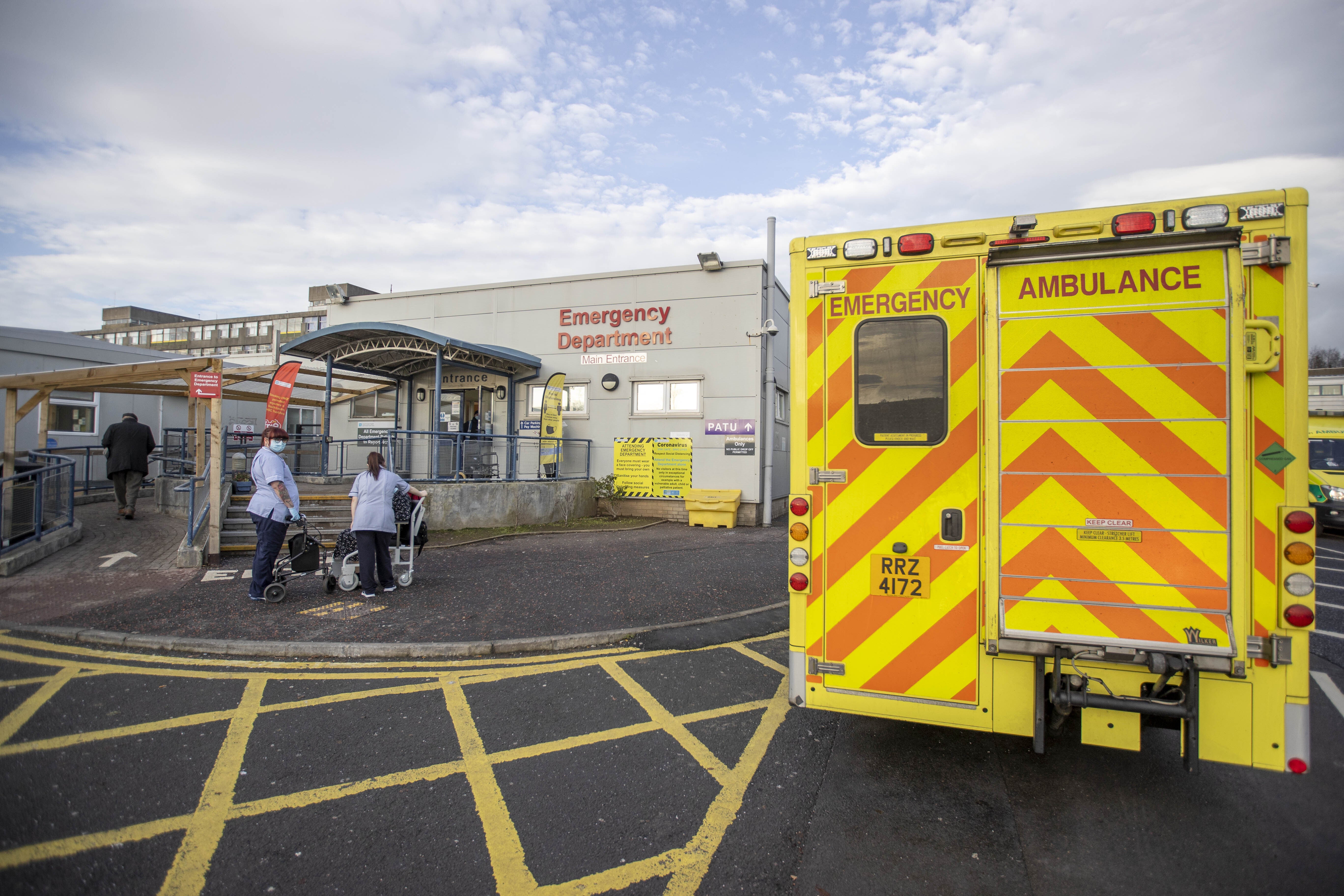Ambulance parked outside main entrance to the Emergency Department of Ulster Hospital (Liam McBurney/PA)