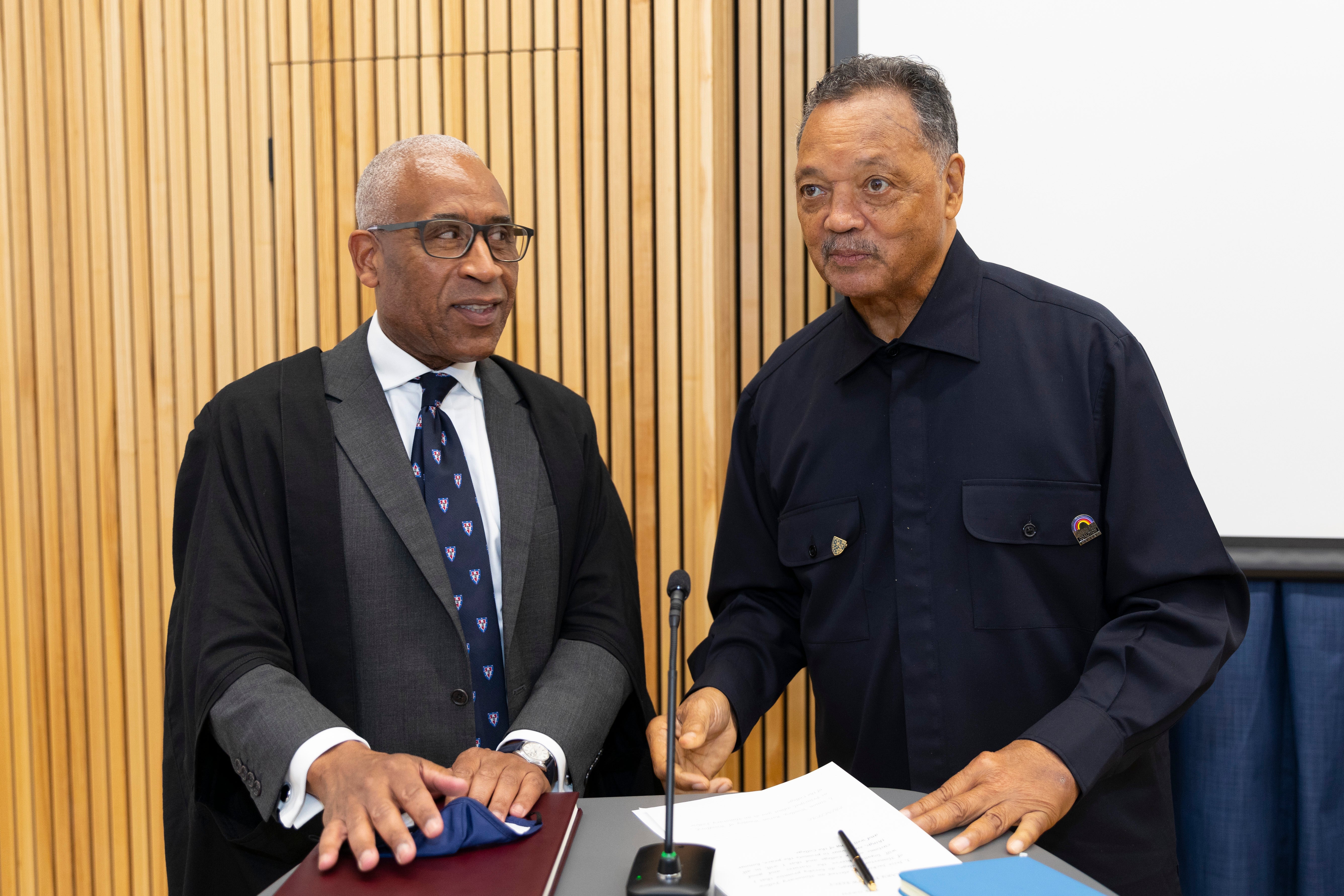 US civil rights activist Reverend Jesse Jackson has been made an honorary fellow of Cambridge’s Homerton College. He is pictured with the college’s principal Lord Woolley. (David Johnson/ PA)