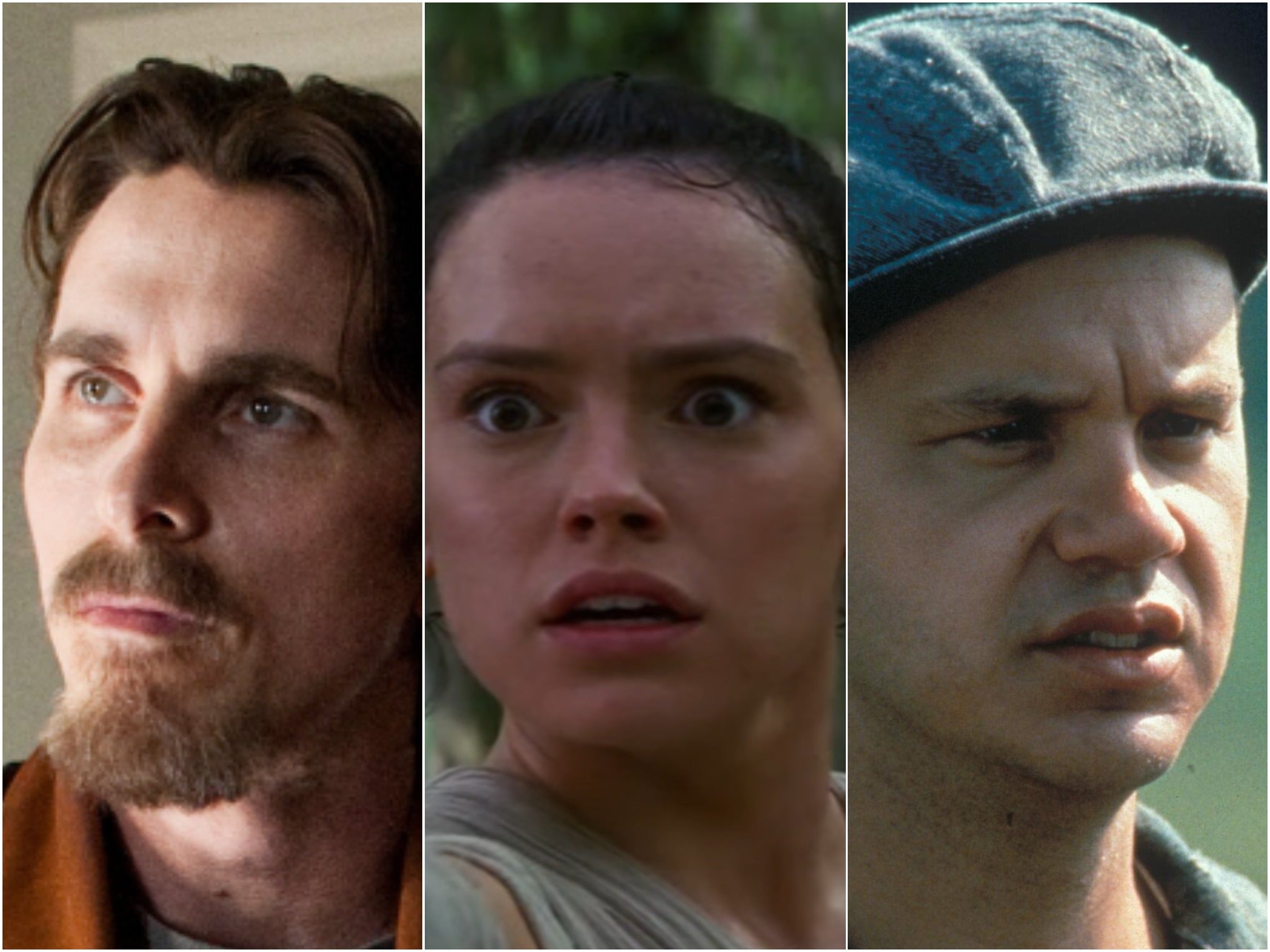 Christian Bale en 'The Dark Knight Rises', Daisy Ridley en 'Star Wars: El despertar de la fuerza' y Tim Robbins en 'The Shawshank Redemption'
