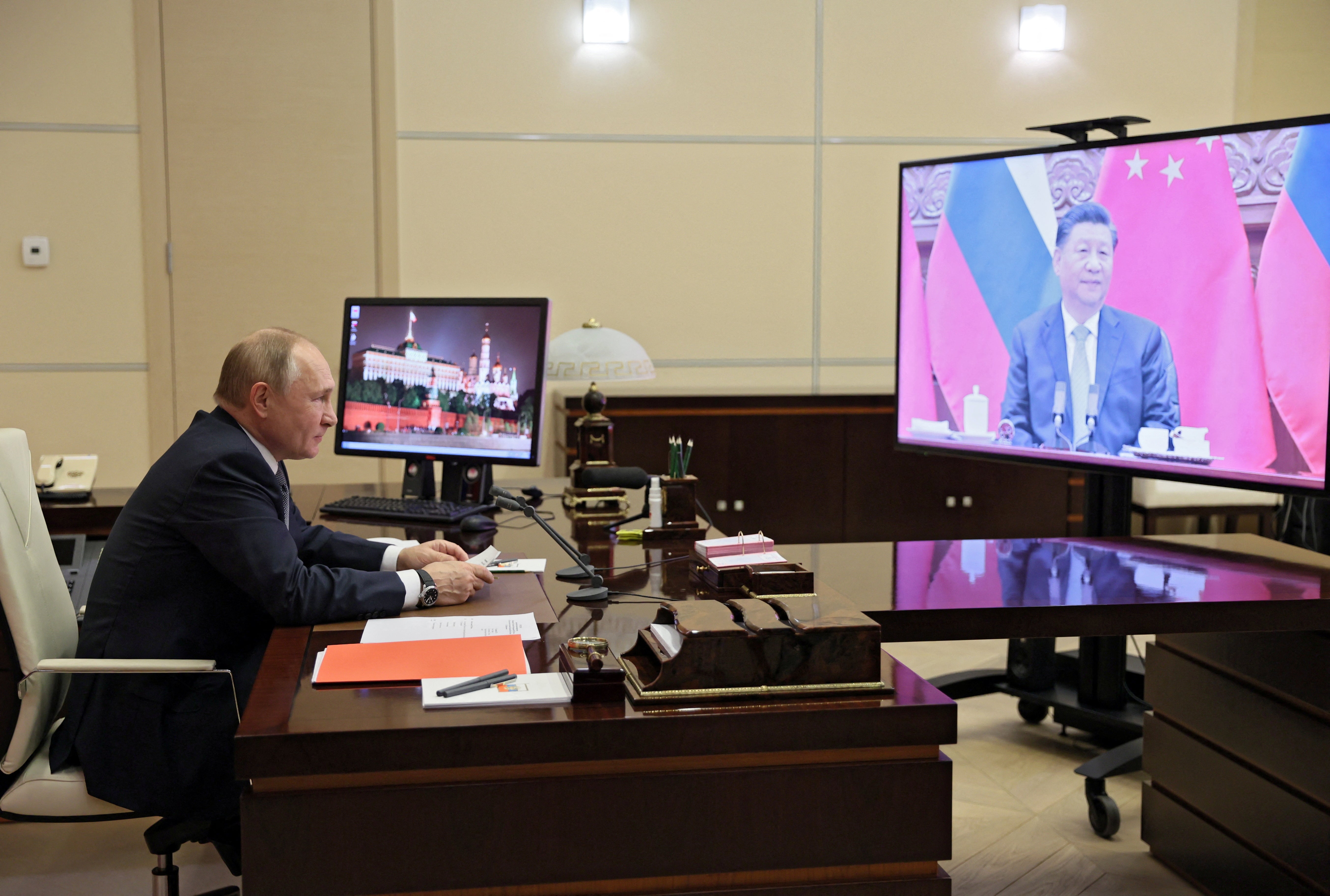 Russian president Vladimir Putin met Chinese president Xi Jinping in a virtual call on Wednesday