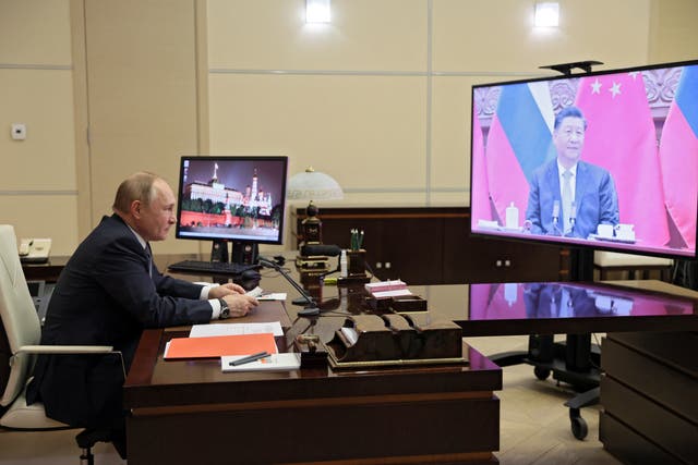 <p>Russian president Vladimir Putin met Chinese president Xi Jinping in a virtual call on Wednesday </p>