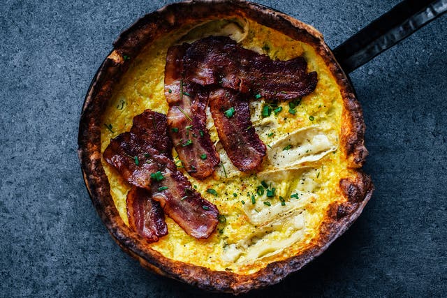 <p>Dutch baby with bacon and runny camembert</p>