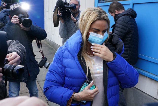 Katie Price arrives at Crawley Magistrates’ Court (Ian West/PA)