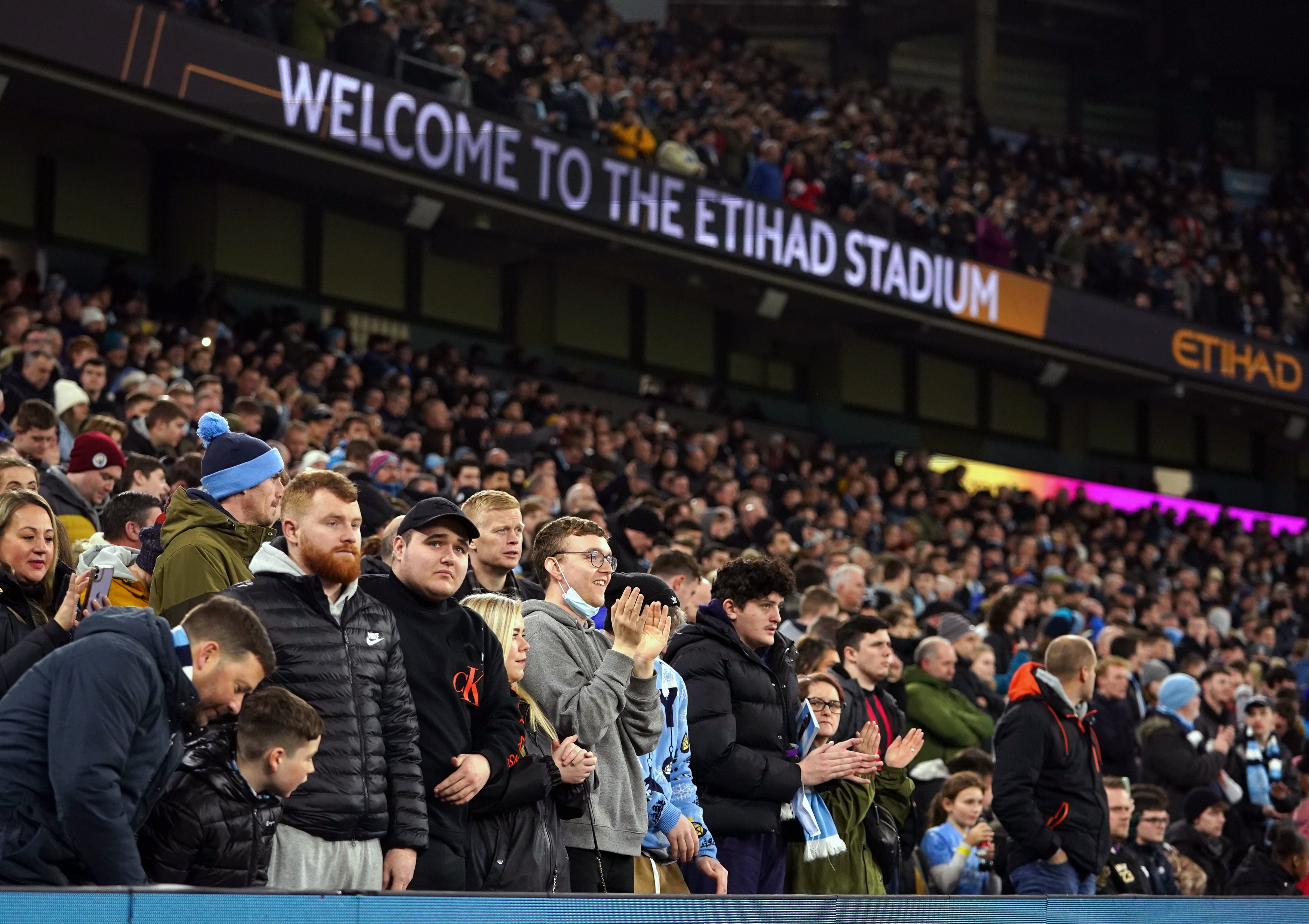 Manchester City fans at the Etihad Stadium earlier this week