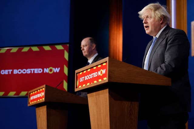 <p>At Wednesday’s press conference, Boris Johnson promised Christmas would be better than last year</p>