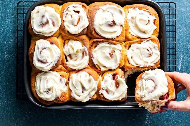 <p>Topped with cream cheese frosting straight out of the oven, these rolls are perfect for cold mornings </p>
