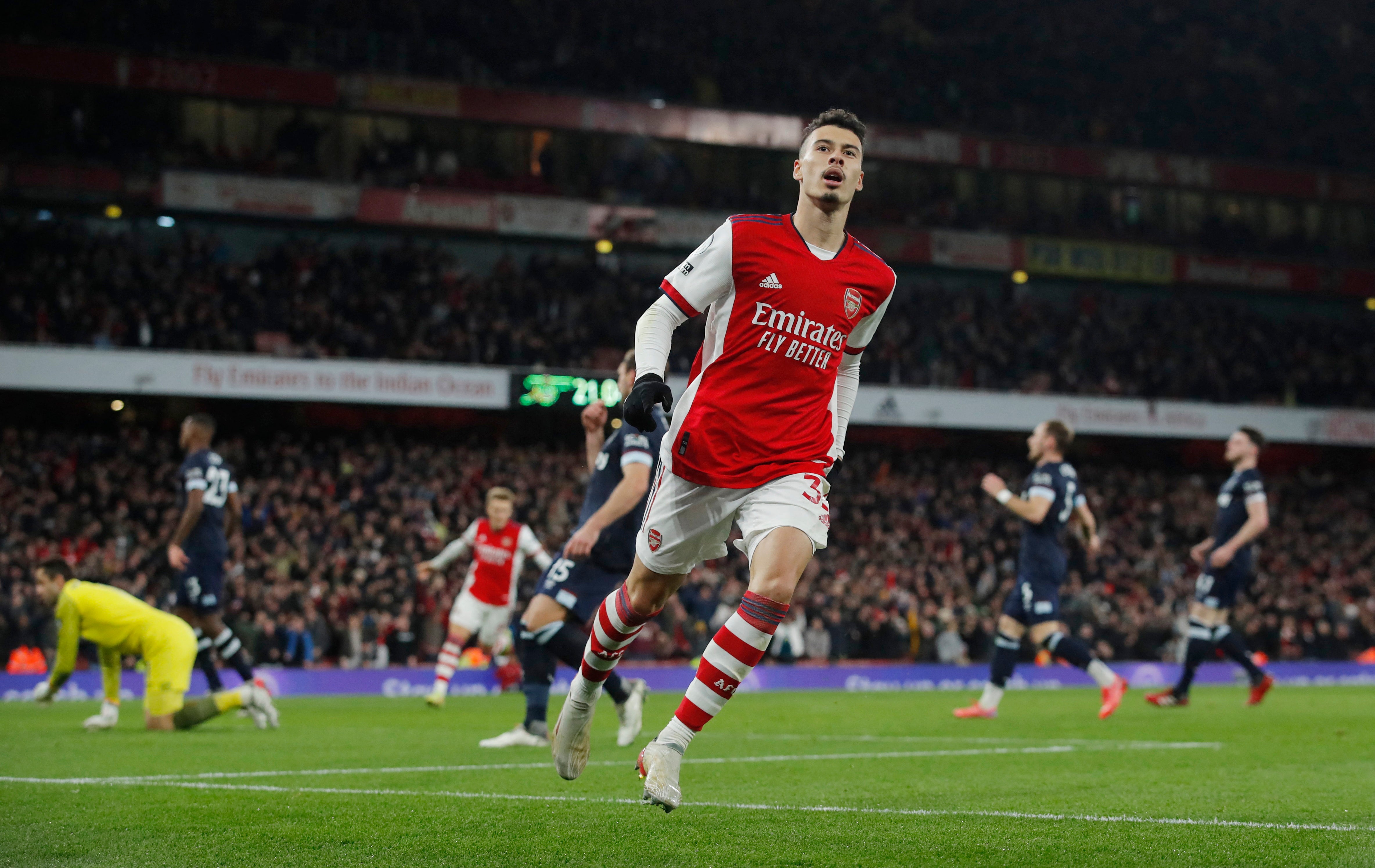 Arsenal's Gabriel Martinelli celebrates scoring their first goal