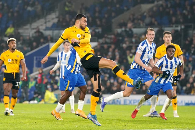 Romain Saiss scored the only goal as Wolves won at Brighton (Gareth Fuller/PA)