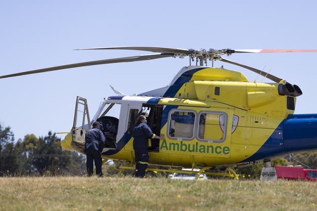 <p>Ambulance helicopter on scene at Hillcrest Primary School in Devonport, Tasmania, Australia</p>