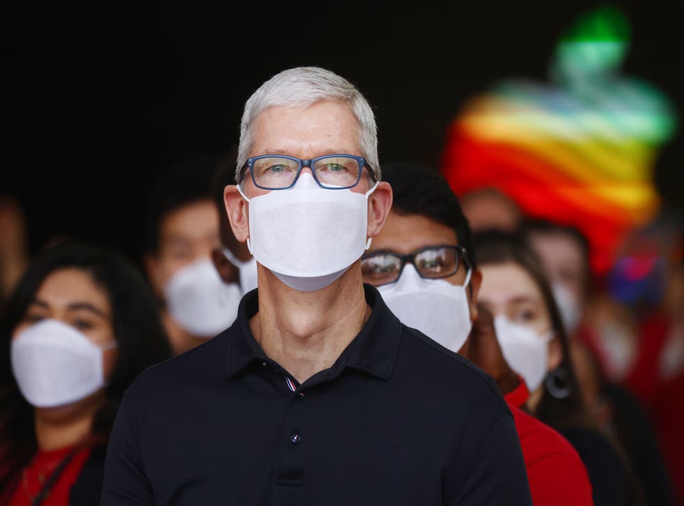 <p>File: Apple CEO Tim Cook attends the grand opening of the new Apple store at The Grove on 19 November 2021 in Los Angeles, California</p>
