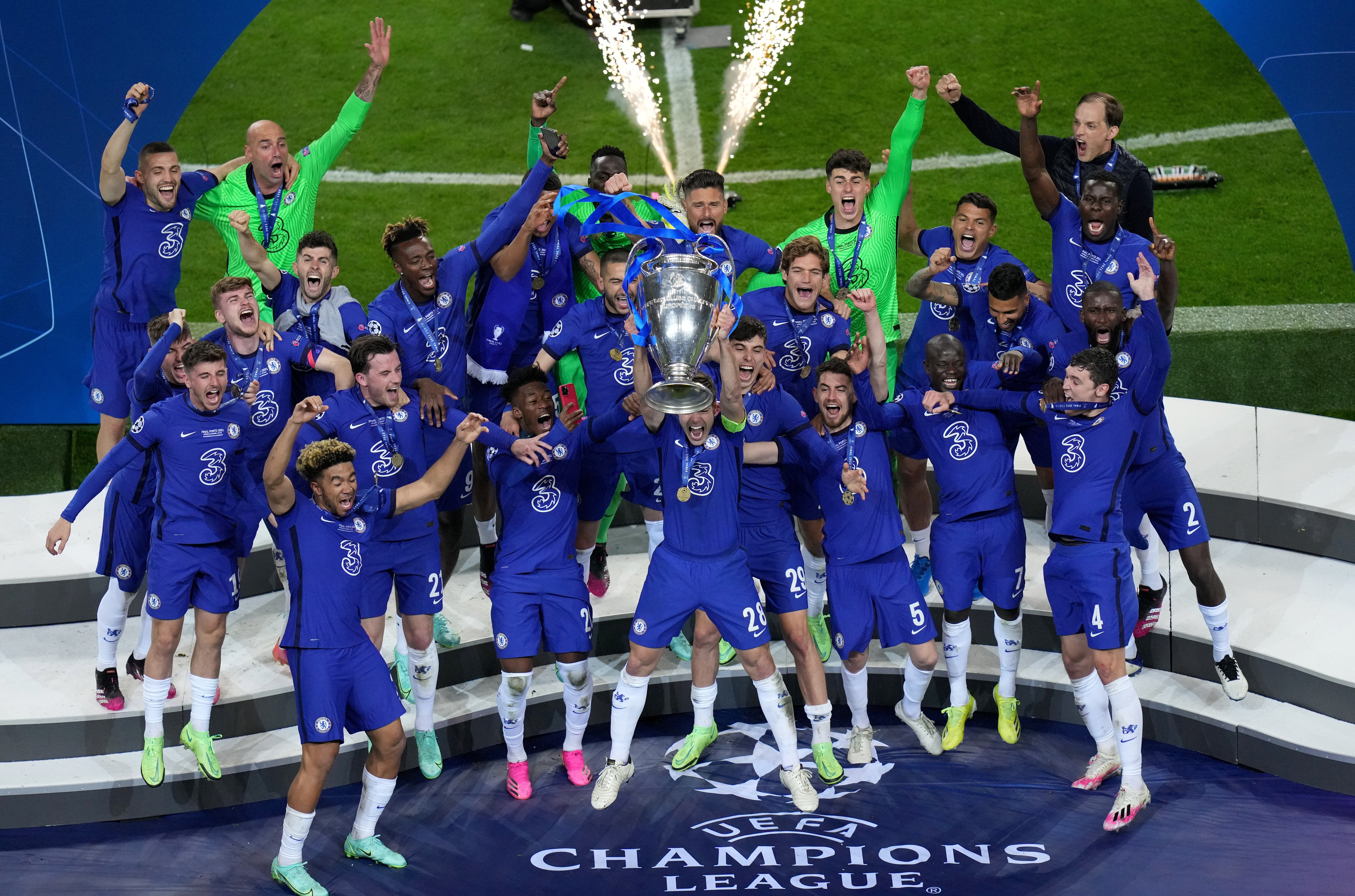 Chelsea celebrate Champions League success after beating Manchester City in an all-English final (Adam Davy/PA)