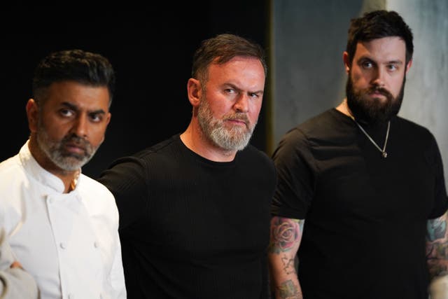 Michelin starred chef, Glynn Purnell (centre) and Alex Claridge (right). (Jacob King/PA)
