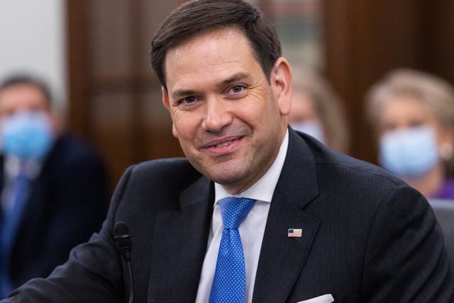 <p>Senator Marco Rubio speaks during a Senate hearing on Capitol Hill, in Washington, 21 April 2021</p>