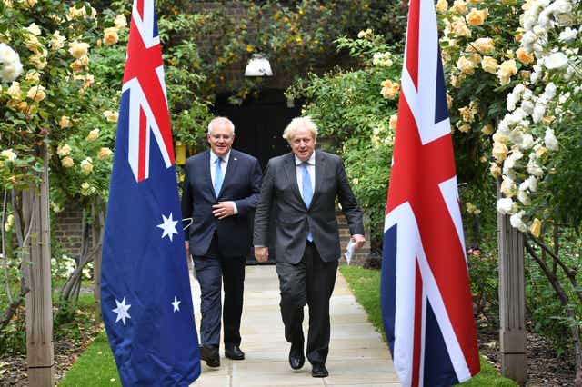 Prime Minister Boris Johnson with Australian Prime Minister Scott Morrison (Dominic Lipinski/PA)