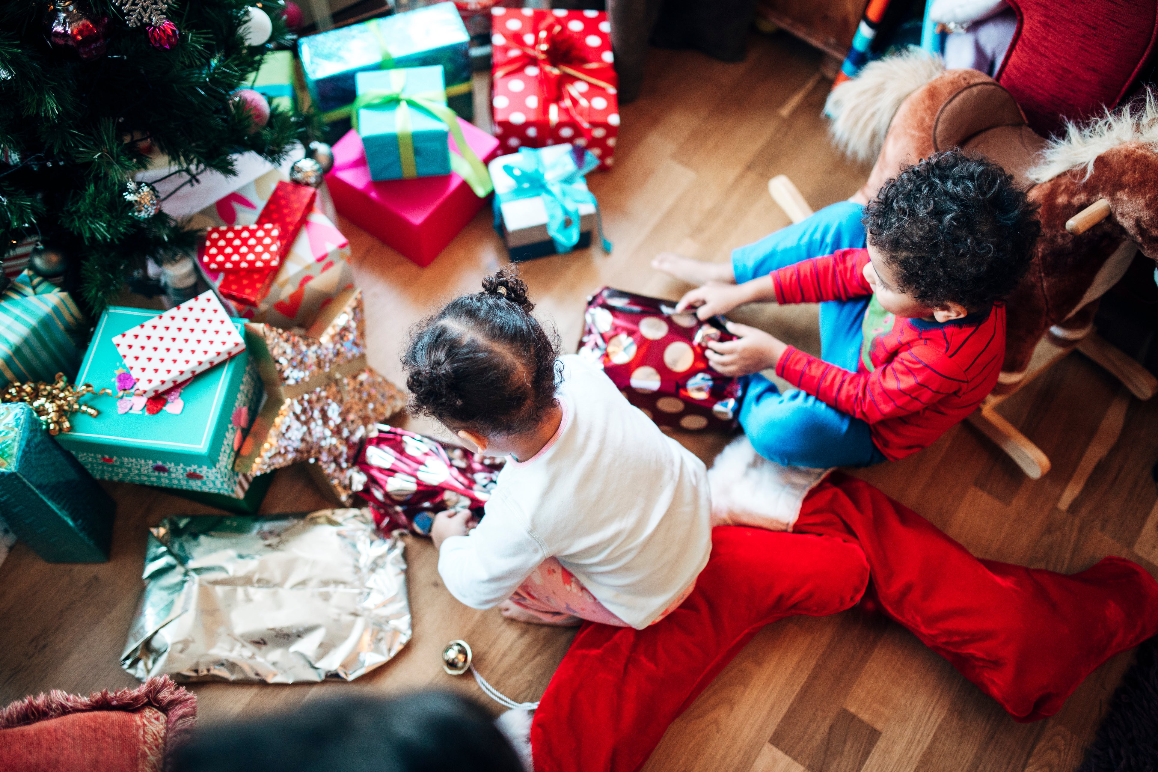 Christmas morning in front of the tree