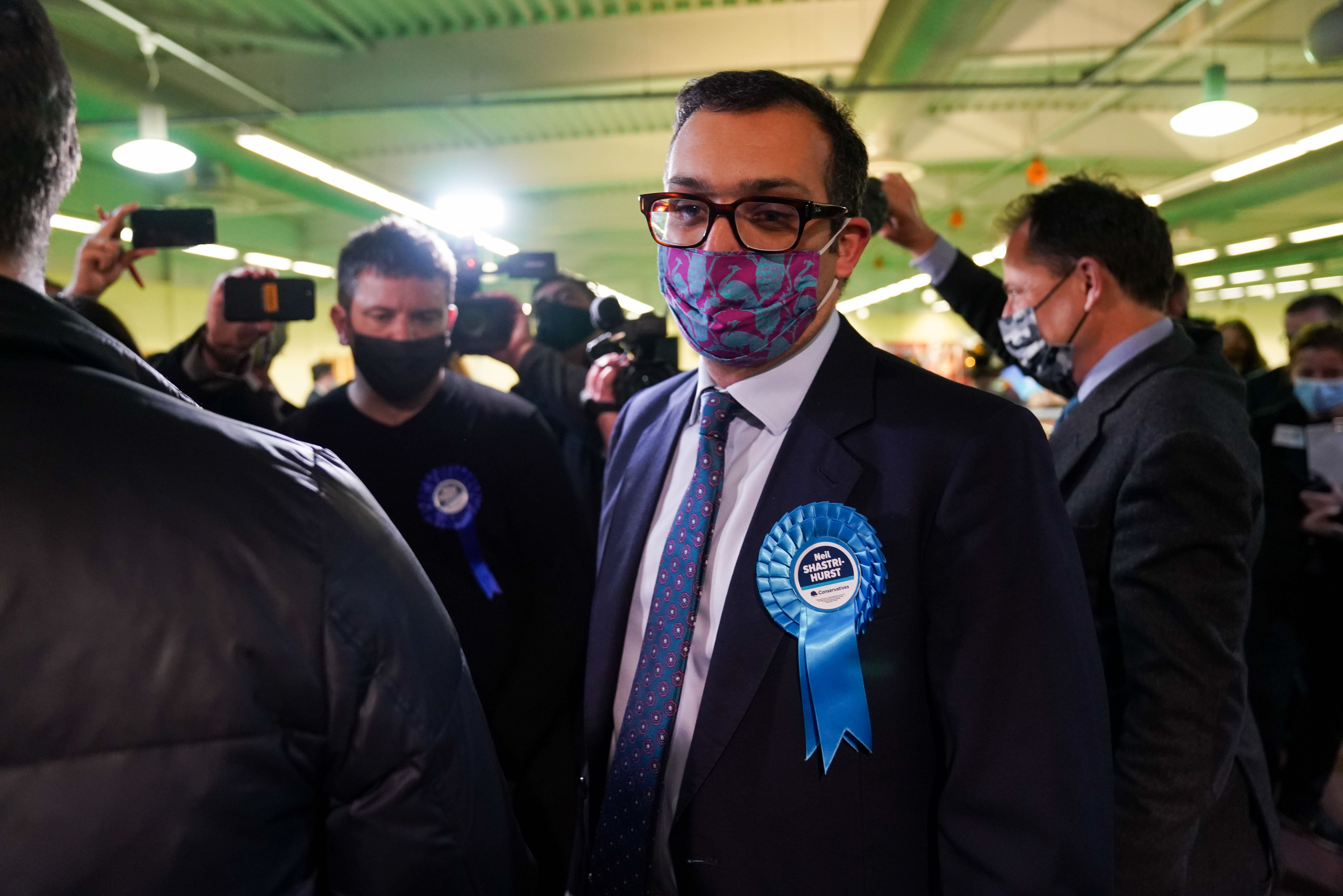 Defeated Tory candidate Neil Shastri-Hurst after the declaration in the North Shropshire by-election (Jacob King/PA)