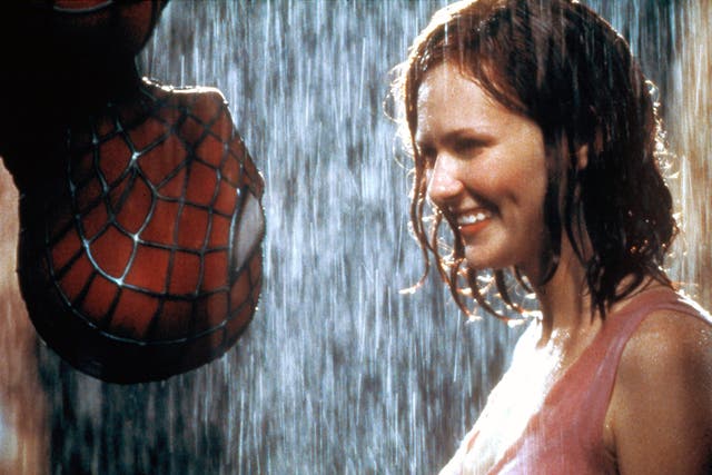 <p>Remember her?: Kirsten Dunst’s Mary-Jane kisses Spider-Man in the rain in Sam Raimi’s ‘Spider-Man'</p>