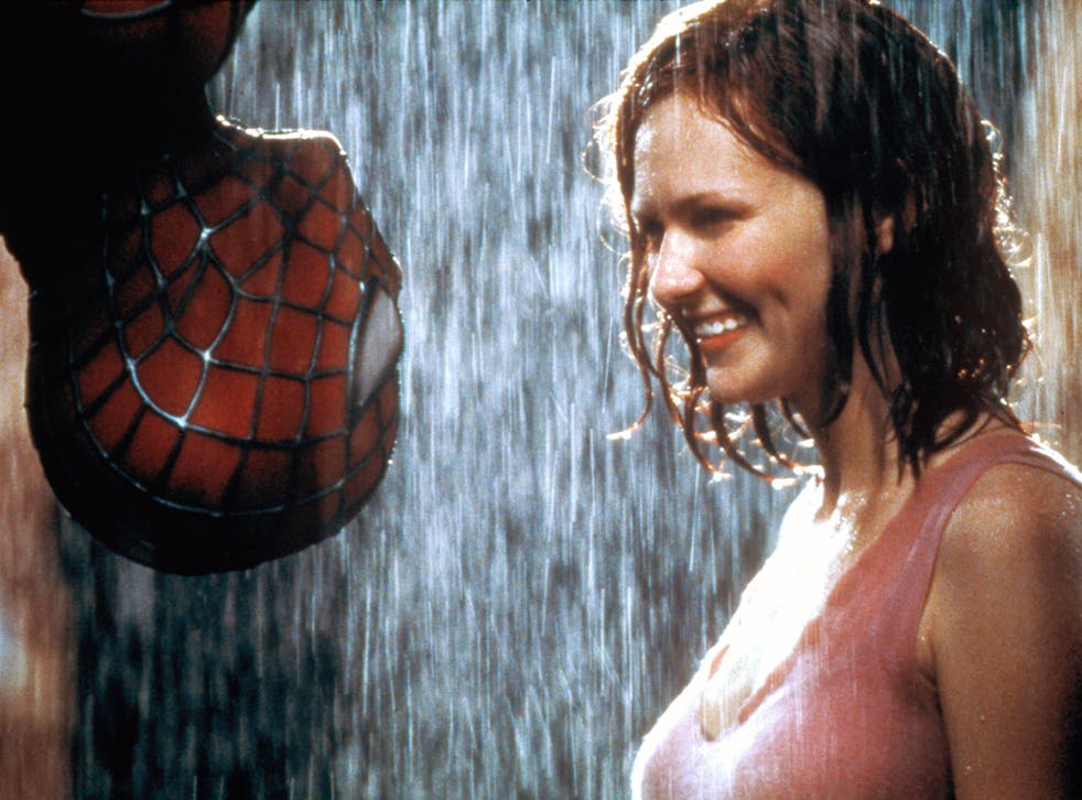 <p>Remember her?: Kirsten Dunst’s Mary-Jane kisses Spider-Man in the rain in Sam Raimi’s ‘Spider-Man'</p>