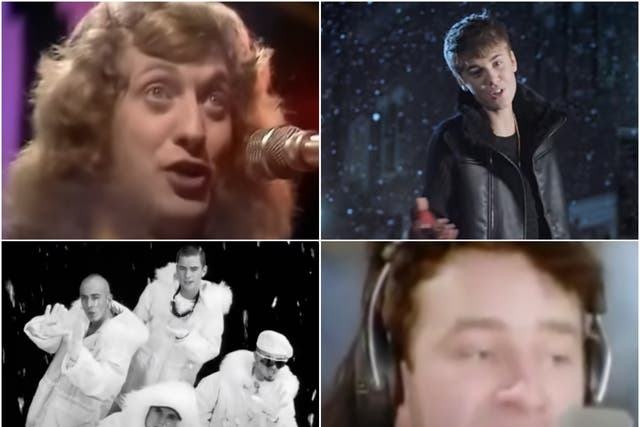<p>Clockwise from top left: ‘Merry Xmas Everybody’, ‘Mistletoe’, ‘Do They Know It’s Christmas’, ‘Stay Another Day’ </p>