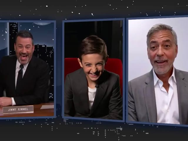 <p>Jimmy Kimmel, Daniel Ranieri and George Clooney on Kimmel’s US talk show</p>