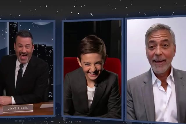 <p>Jimmy Kimmel, Daniel Ranieri and George Clooney on Kimmel’s US talk show</p>
