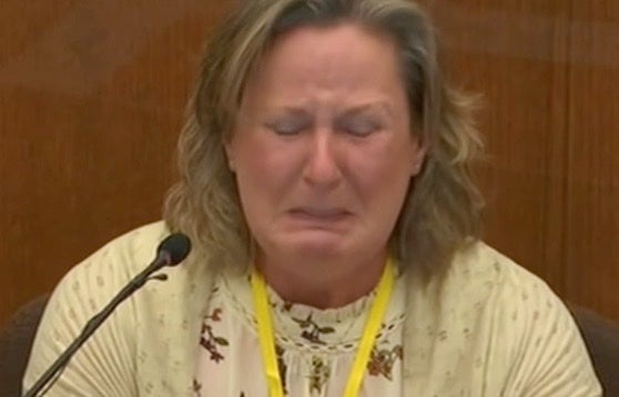 <p>Kim Potter breaks down on the stand at her trial </p>