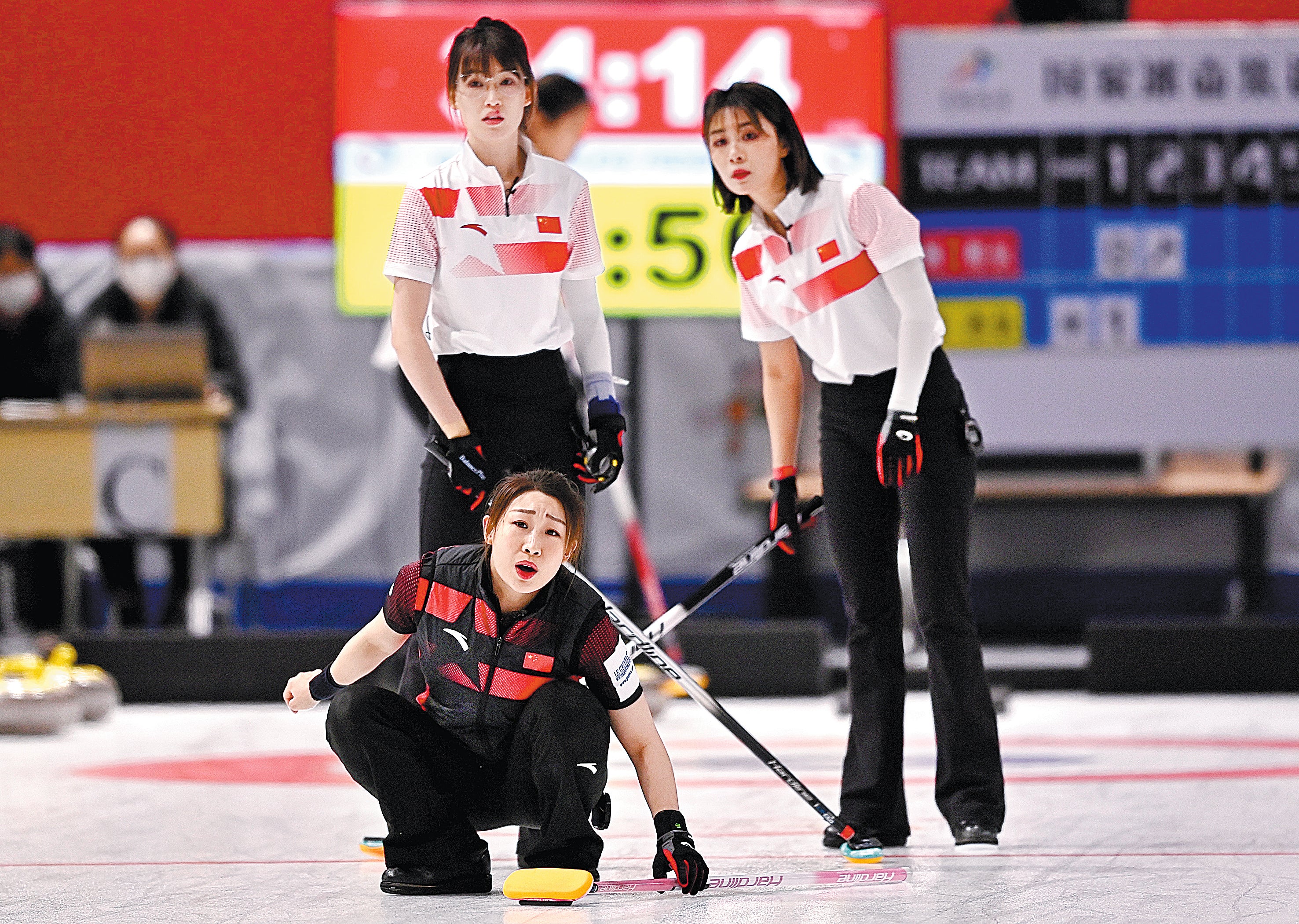 Curlers keep their focus on the ice during Olympic trials for China’s national team at Erqi Locomotive Factory in Beijing