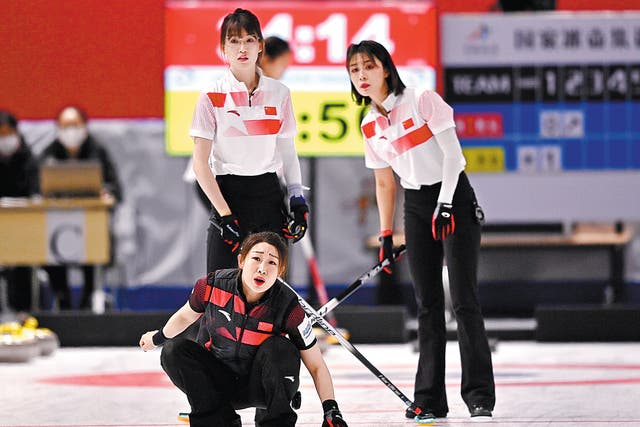 <p>Curlers keep their focus on the ice during Olympic trials for China’s national team at Erqi Locomotive Factory in Beijing</p>