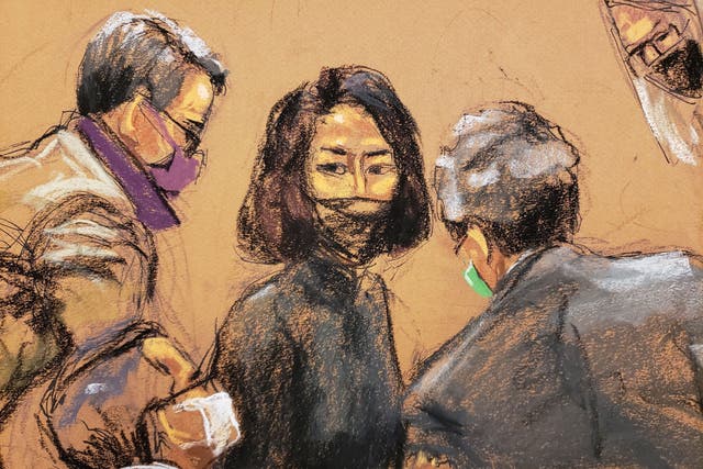 <p>Ghislaine Maxwell speaks with her attorneys in a courtroom sketch in New York City, 17 December 2021</p>