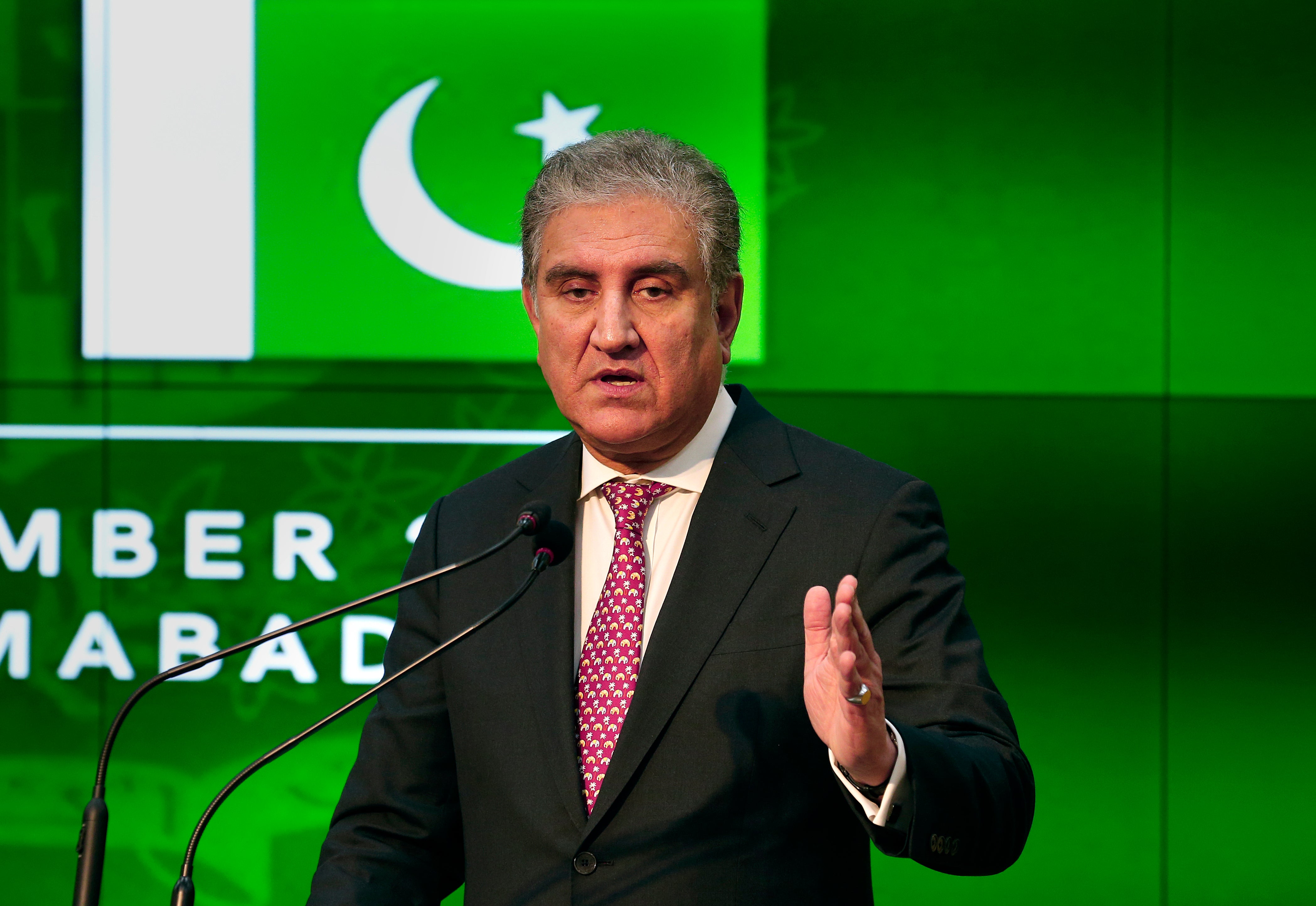 Shah Mahmood Qureshi, Pakistan’s foreign minister, speaking in Islamabad