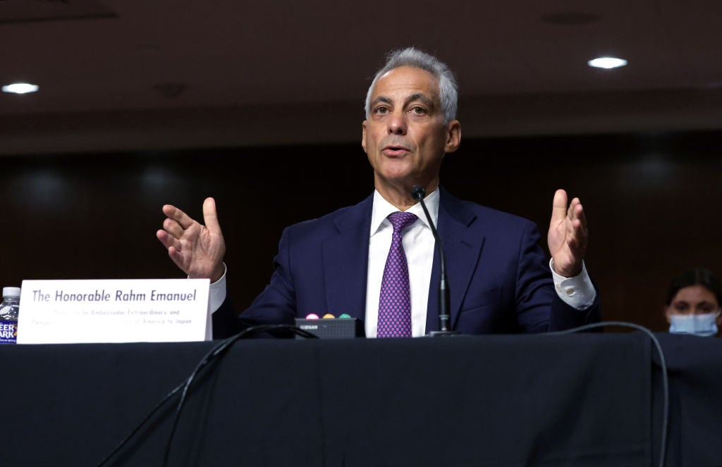 <p>Rahm Emanuel at his Senate confirmation hearing in October </p>
