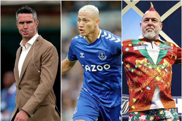 Kevin Pietersen (left), Richarlison (centre) and Peter Wright (Nick Potts/Richard Sellers/Kieran Cleeves/PA)