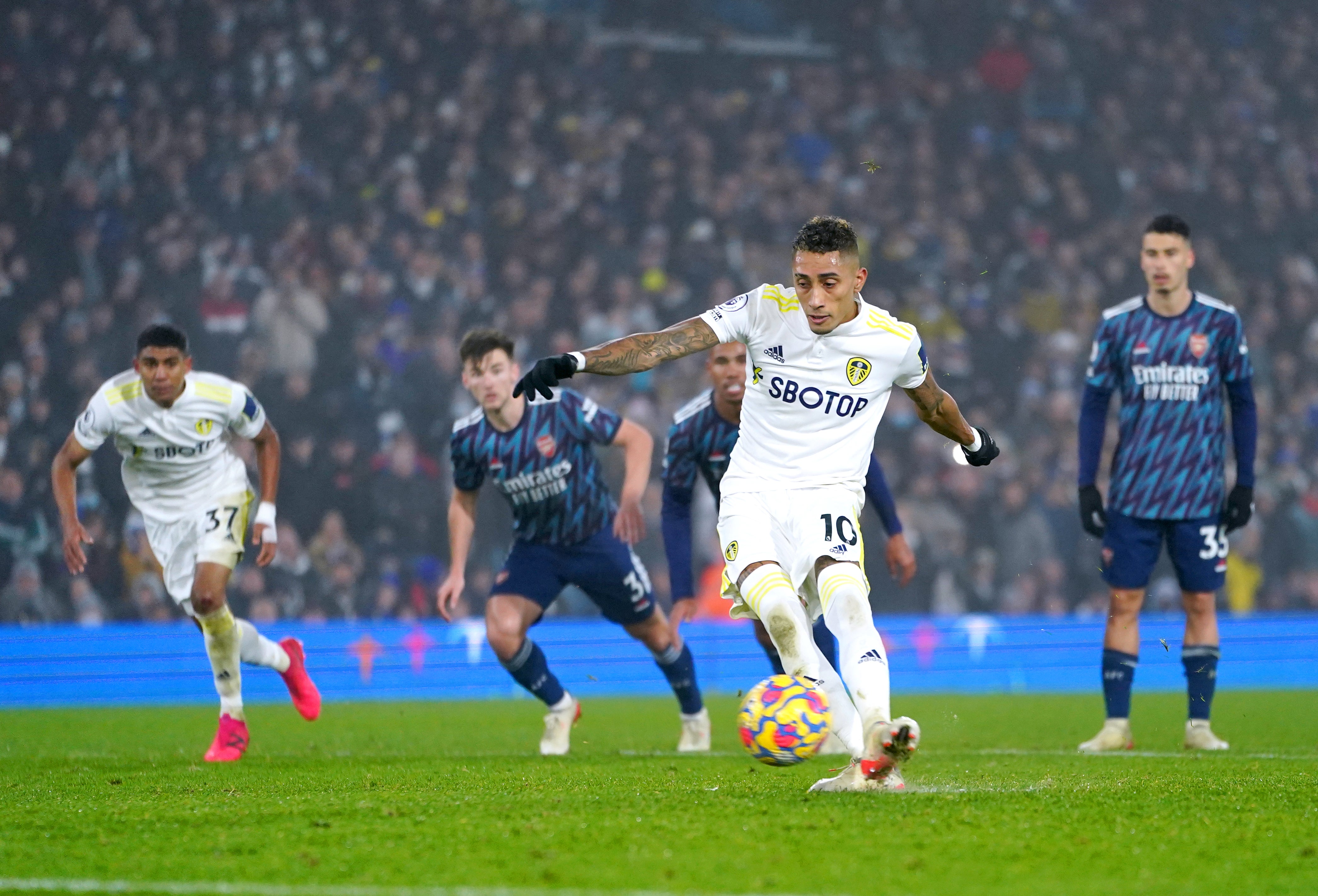 Raphinha pulls a goal back for Leeds (Mike Egerton/PA)