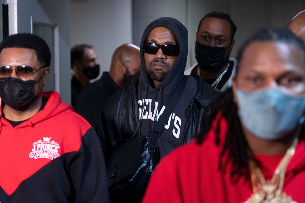 Kanye West arrives to the arena for the fight between Jamel Herring and Shakur Stevenson