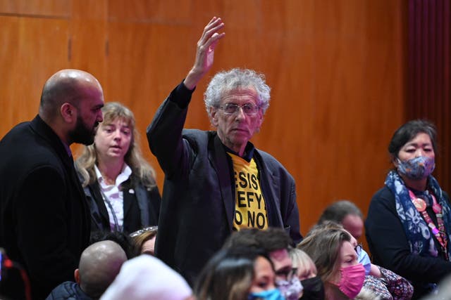 <p>Morgan at a People’s Question Time in November, during which anti-vax protesters caused a ruckus  </p>