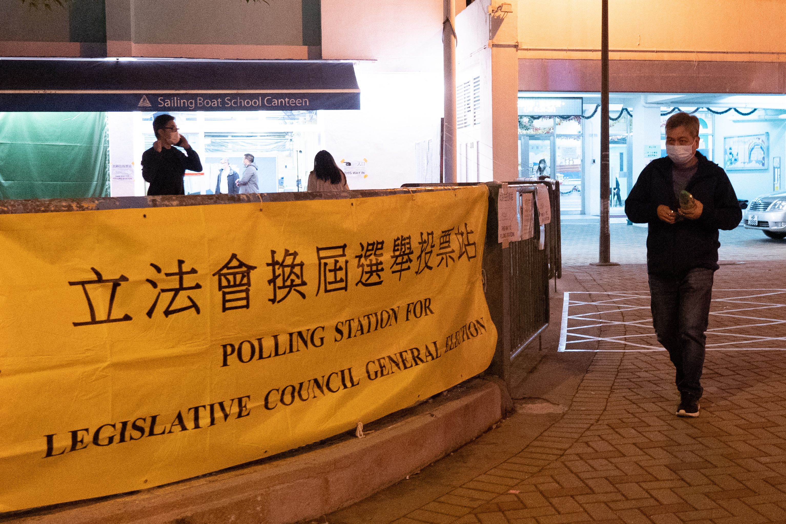A voter leaves a polling station