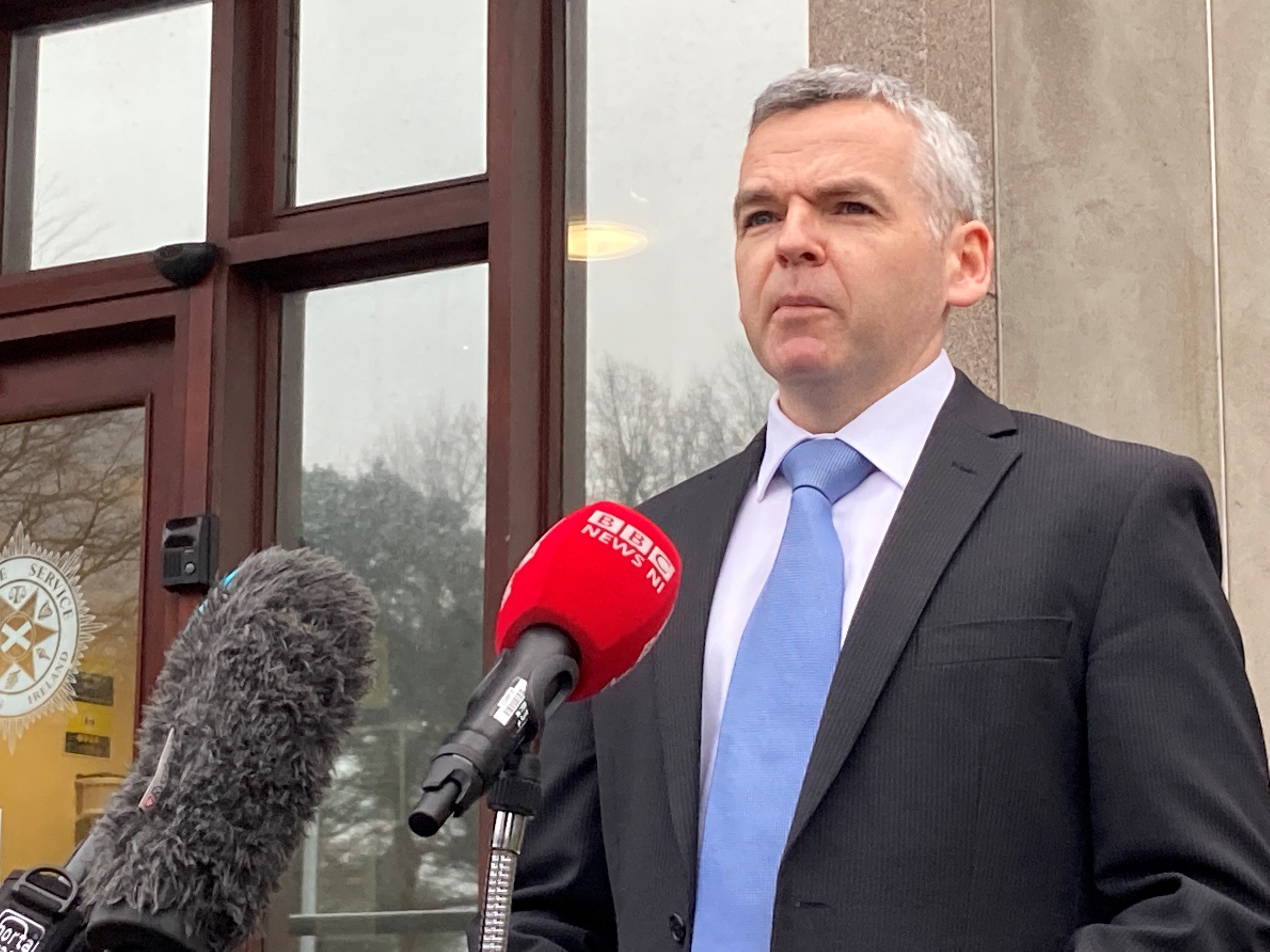 PSNI Detective Superintendent Eamonn Corrigan speaks to the media about the murder of Mark Hall (Rebecca Black/PA)