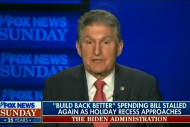 <p>Sen Joe Manchin appears on Fox News Sunday to announce that he’ll vote against the Build Back Better Act</p>