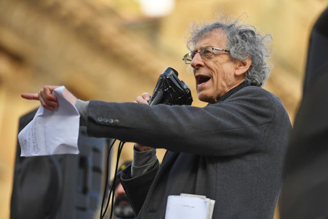 Piers Corbyn speaking at a demonstration in Victoria Square, Birmingham (Jacob King/PA)