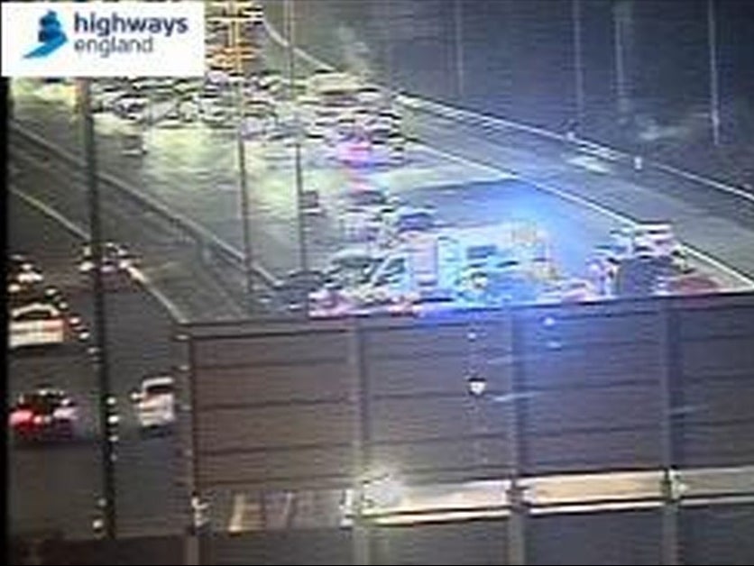 Traffic camera footage shows the emergency services blocking the entire carriageway on Sunday evening as they responded to the crash