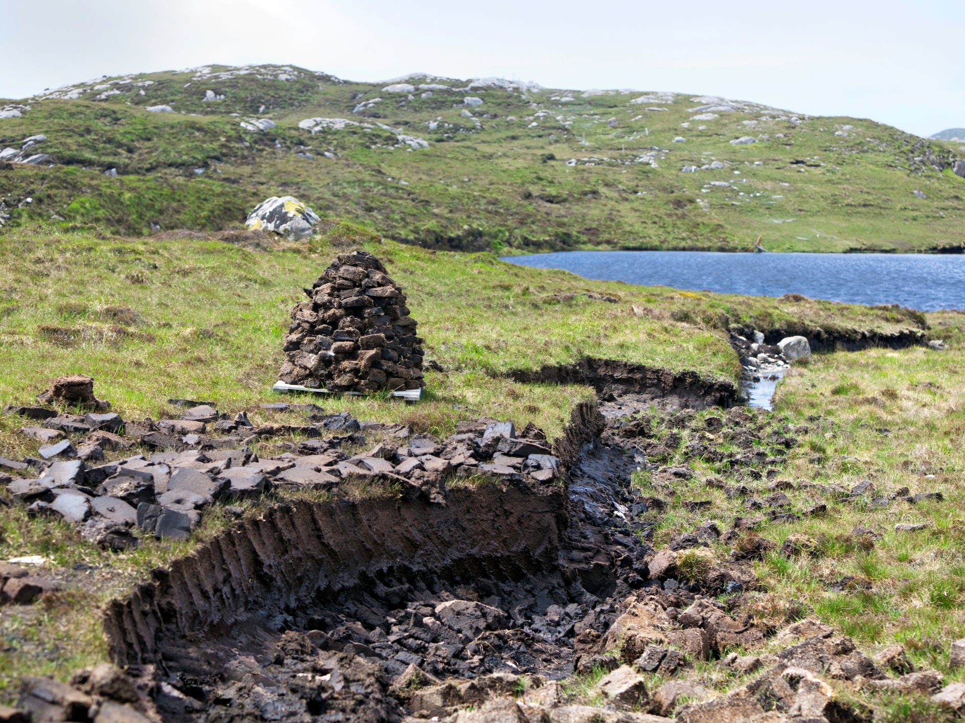 Peat being cut from the land on the Isle of Harris in Scotland’s Outer Hebrides