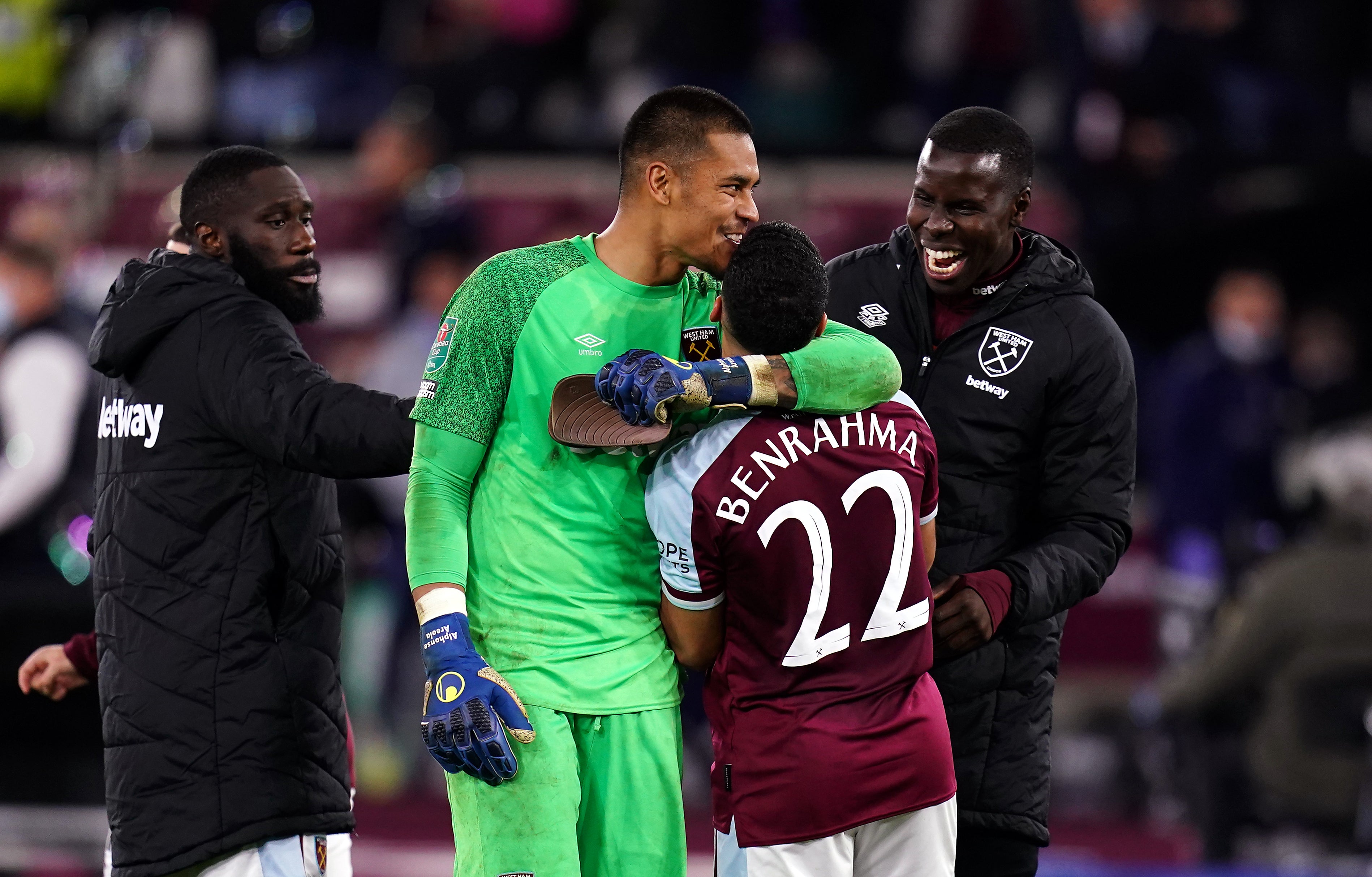 Can West Ham follow-up their penalty shoot-out win over Manchester City when they face Tottenham in the Carabao Cup quarter-finals? (John Walton/PA)