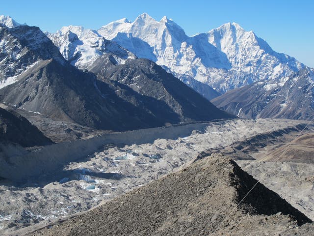 <p>Khumbu Glacier in northern Nepal. Ice melt is now occurring in the Himalayas 10 times faster than in previous centuries</p>