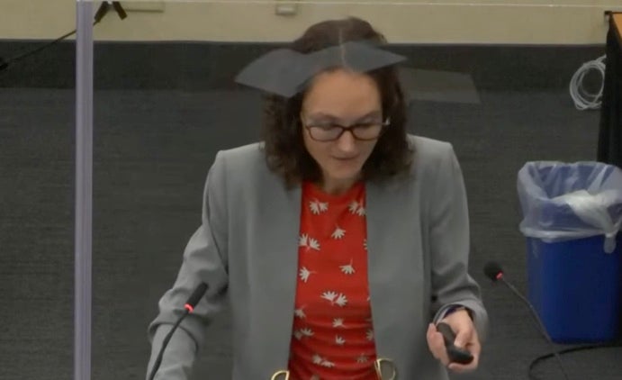 <p>Assistant Attorney General Erin Eldridge delivers the state’s closing arguments </p>