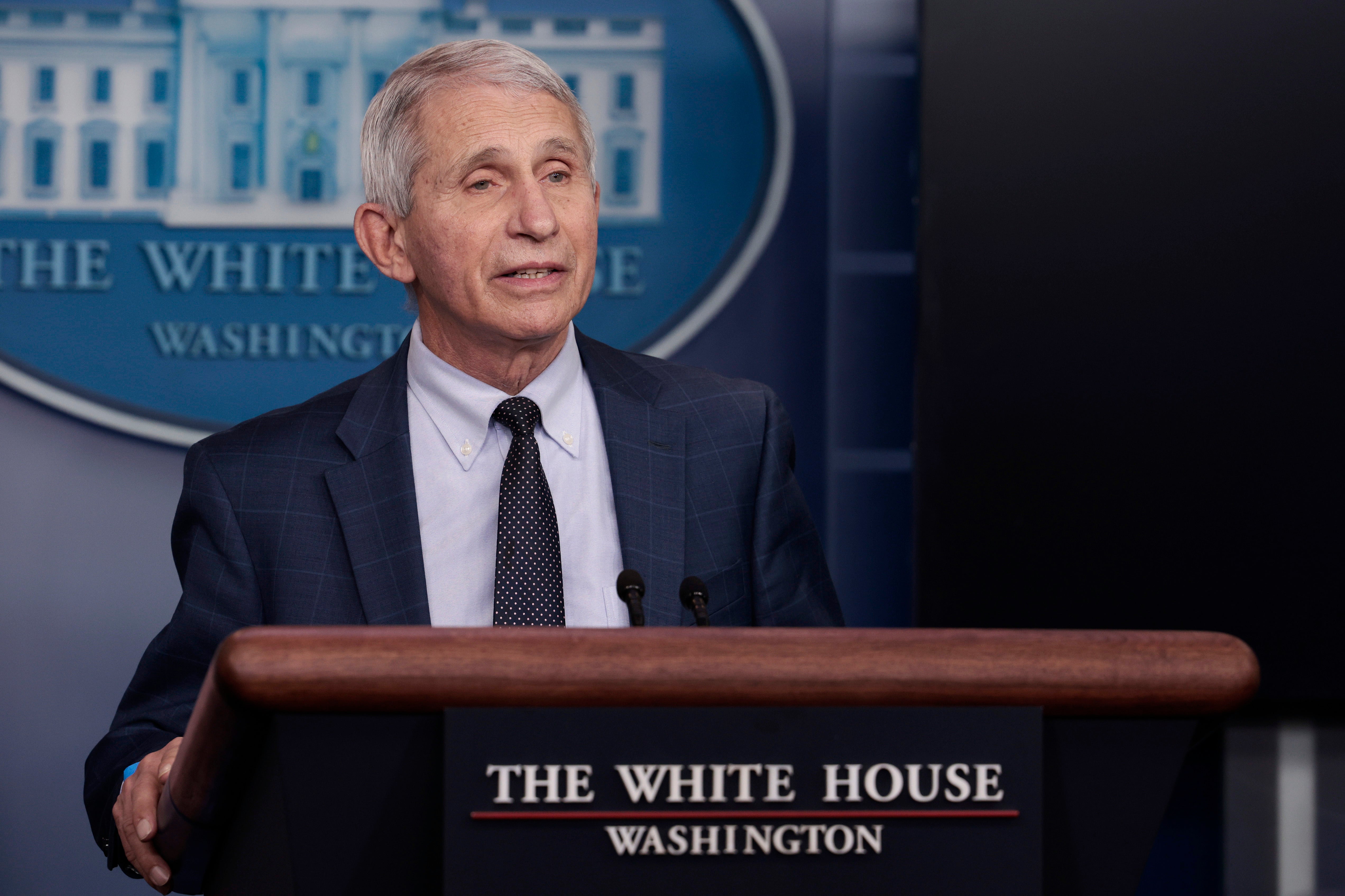 Dr Anthony Fauci gives an update on the Omicron variant during the daily press briefing at the White House