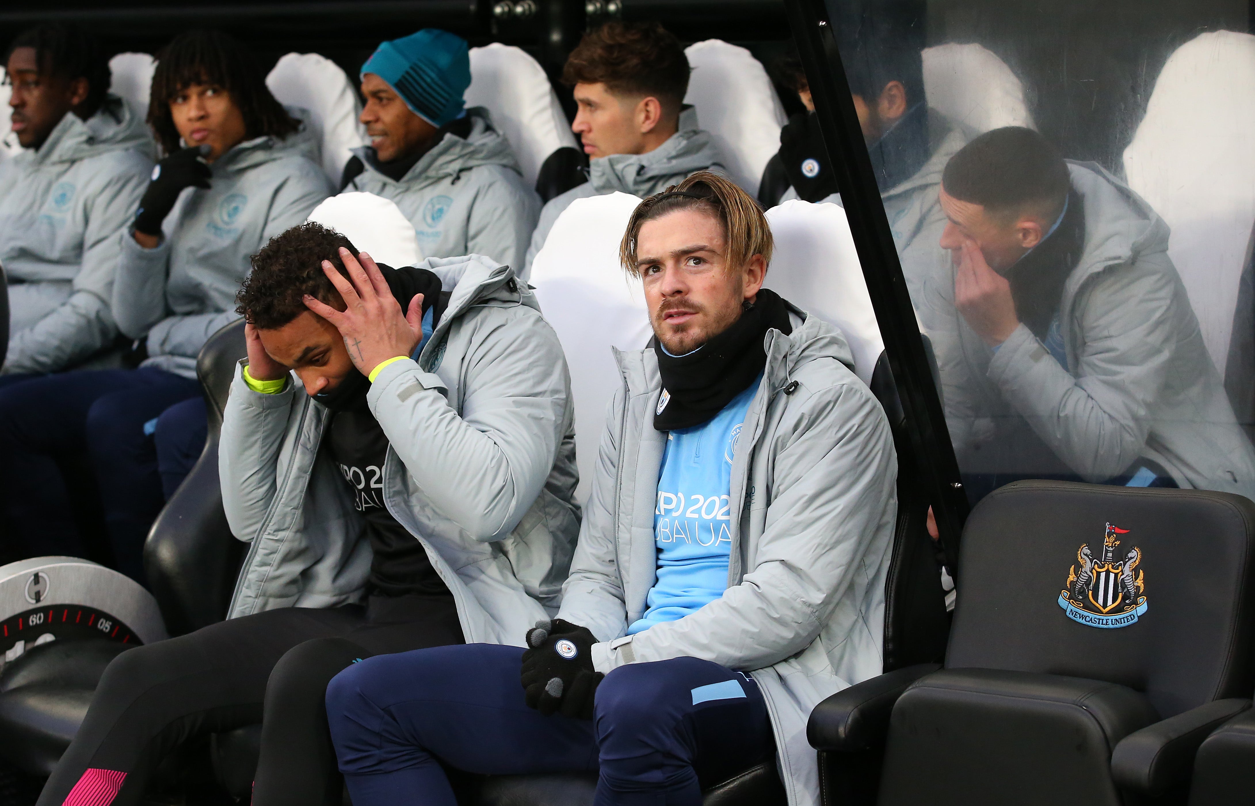 Jack Grealish on the Man City bench at Newcastle